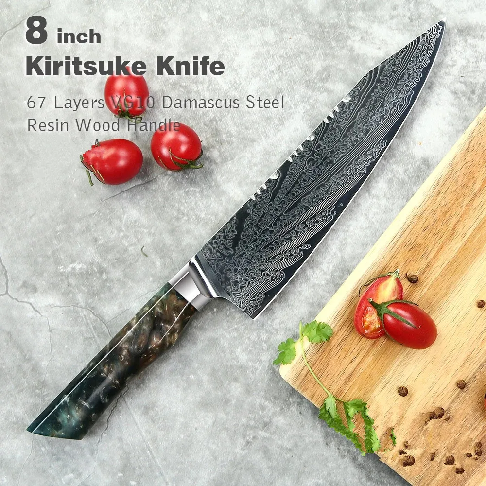 

8 inch Kiritsuke Knife 67 Layers VG10 Damascus Steel Professional Kitchen Knives Resin Wood Handle Japanese Chef Knife