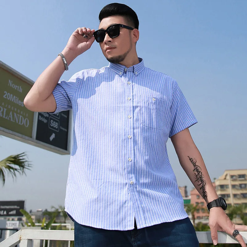 

COIGARSAM Men Shirts Summer New Fashion Casual Striped Short Sleeve Light Dark Blue Gray Pink Purple