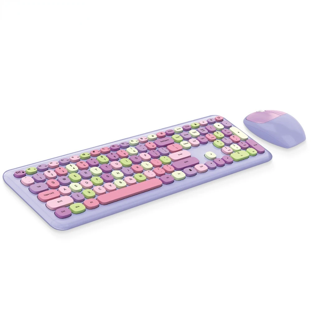 

666 Keyboard Mouse Combo Wireless 2.4G Mixed Color 110 Key Keyboard Mouse Set with Round Punk Keycaps for Girl