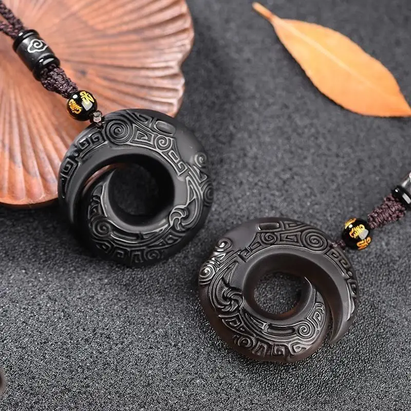 

obsidian crystal necklace stone feng shui natural stone pendant necklace decorative lucky piedras jewelry organic material art