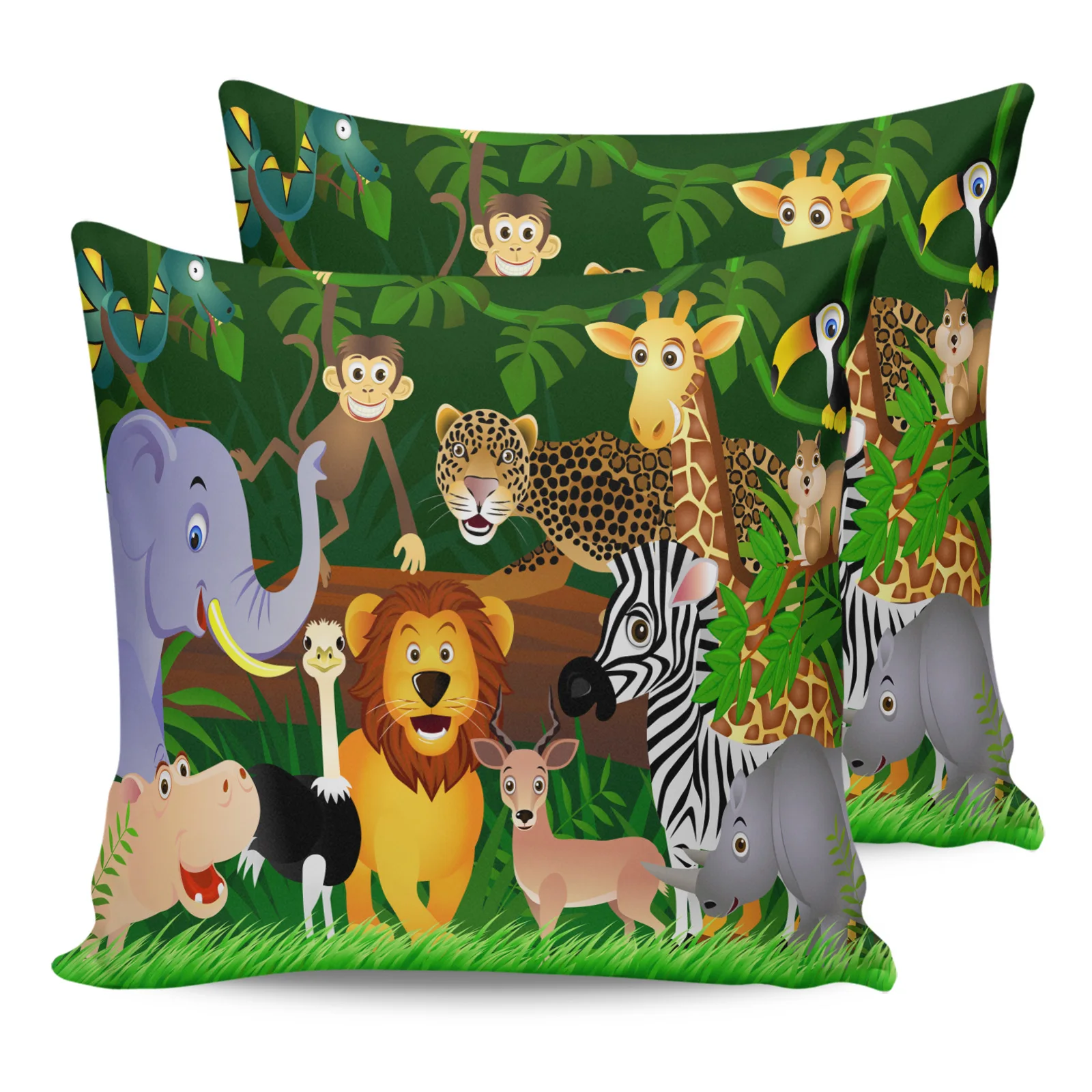 

2PCS Pillowcases Jungle Wild Animals Cartoon Cushion Cover Home Bedding Living Room Decorative Couch Throw Pillow Case