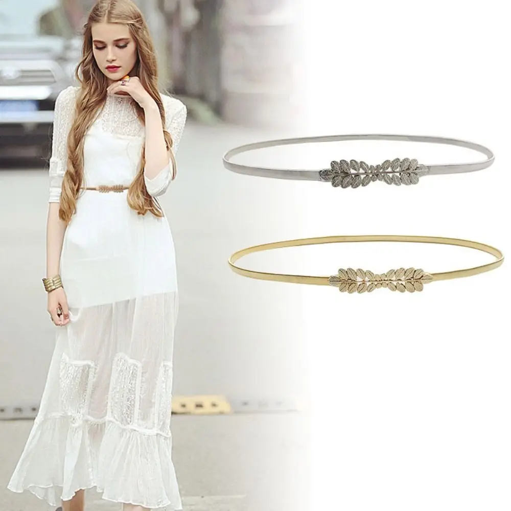 

Women Elegant Stretch Casual Belly Waist Band Thin Skinny Waistband Ladies Dress Cummerbands Metal Elastic Belt