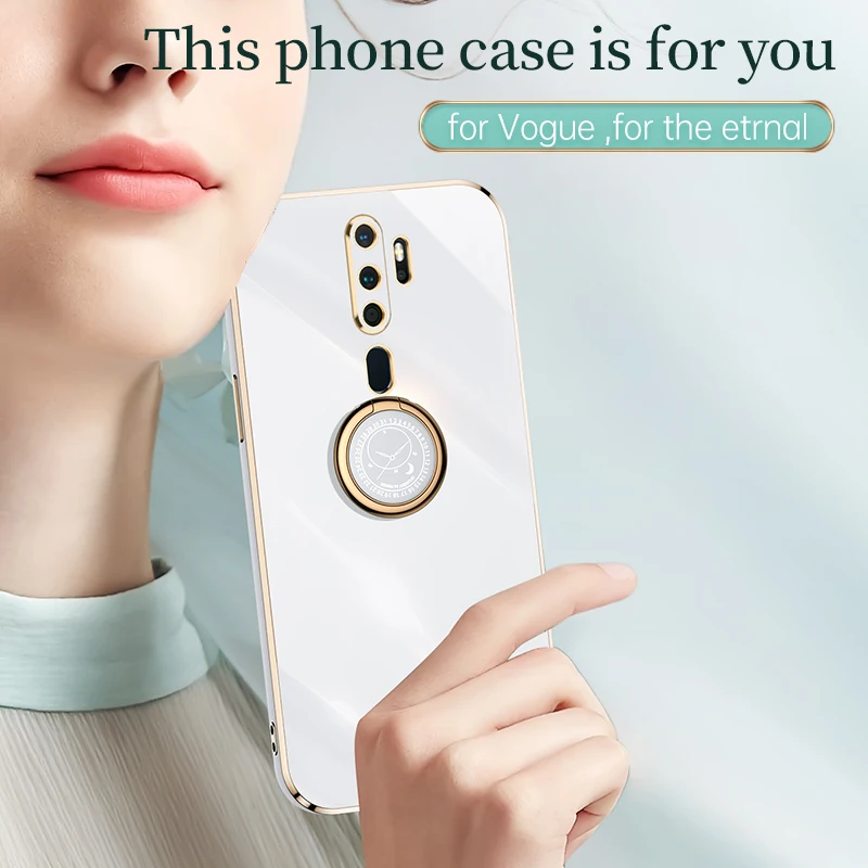 Plating Square Ring Holder Silicone Phone Case On For Oppo A11x a11x oppoa11x 2020 A11X Oppo phone case Luxury Stand Cover