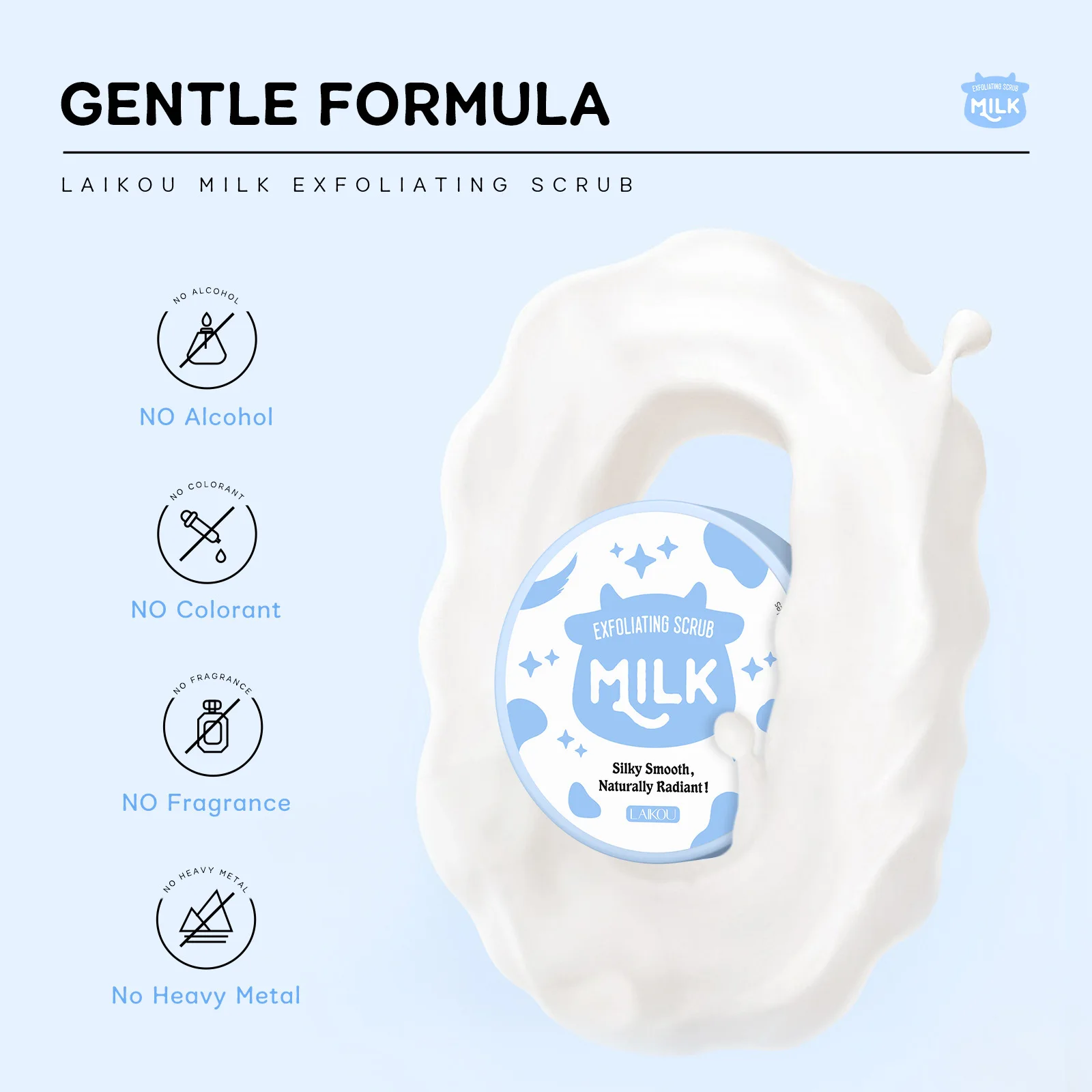 Фото LAIKOU Молочный отшелушивающий скраб для тела, глубоко очищающий, смягчающий омертвевшую кожу, увлажняющий, пилинг-скраб, лосьон для тела, уход за кожей, 90 г №1