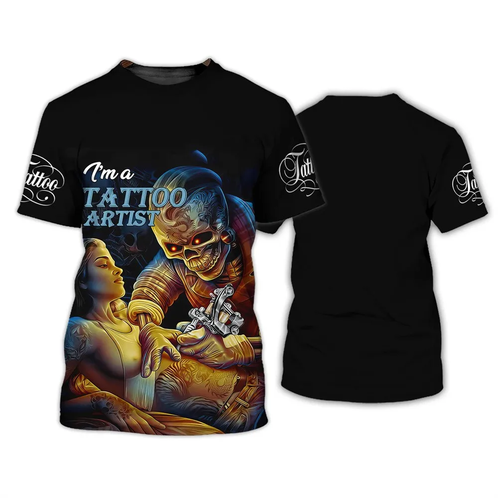 

Футболка мужская Татуированная с коротким рукавом, профессиональная забавная тенниска с черепом, модная майка супер большого размера, лето