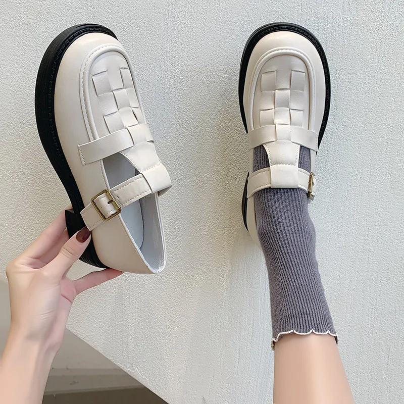 

Knitting Flats Shoes Woman 2022 Low Heels British Style All-Match Autumn Casual Female Sneakers Oxfords Ladies' Footwear Round T