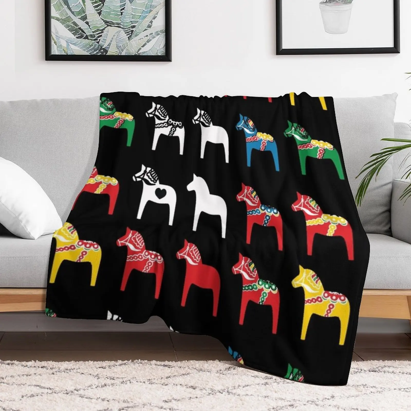 Dalarna шведское одеяло с изображением лошадей Dalecarlian красочное покрывало диваны