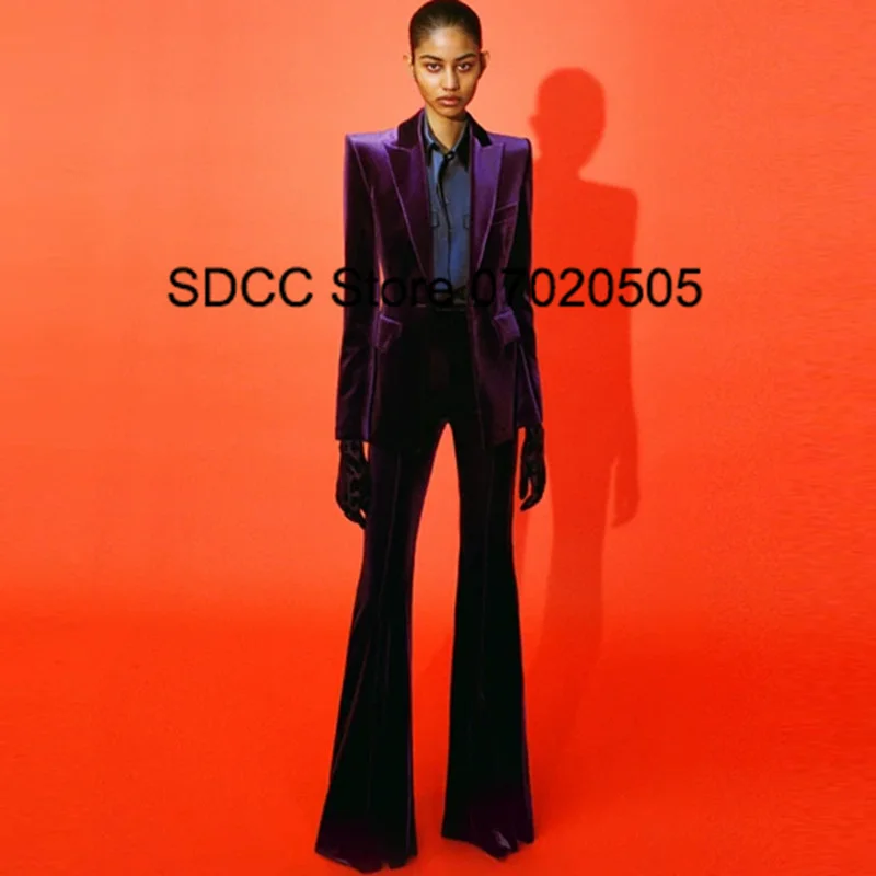 2023  Women'S Suit Professional Fashion A Duck Golden Velvet Two -Piece Blazer Of Jacket+Flared Pants Autumn And Winter New Set