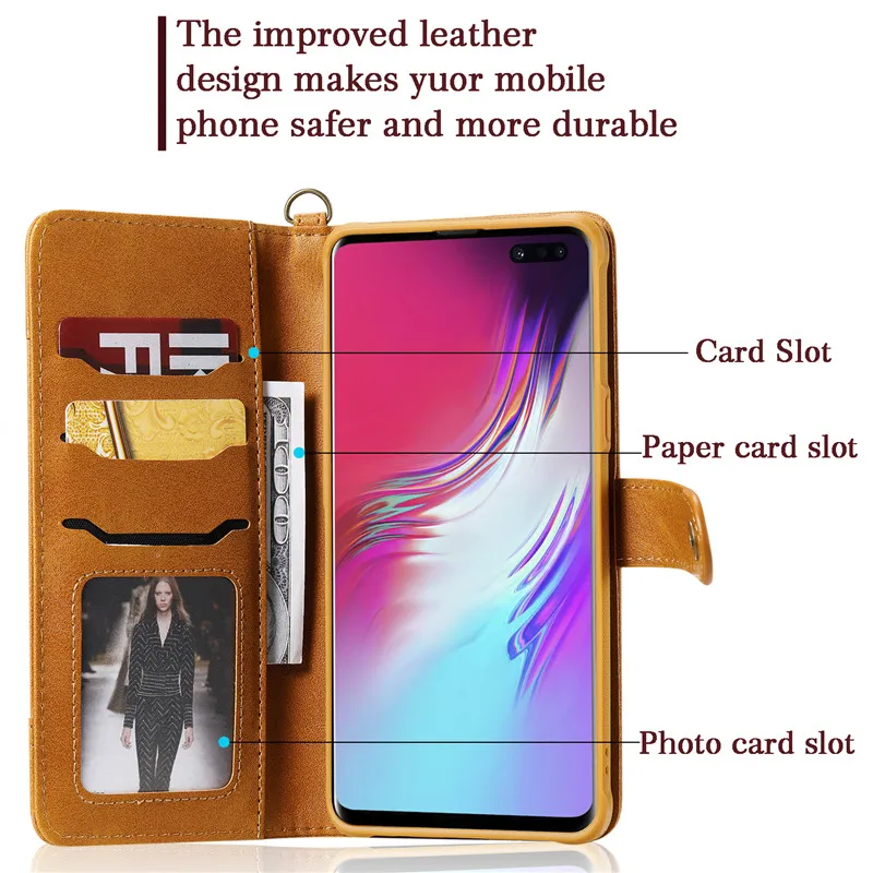 Shockproof Leather Flip Case For Samsung Galaxy S10 5G S9 S8 Note 10 8 9 Plus S10e Detachable Magnetic Card Slots Wallet Case