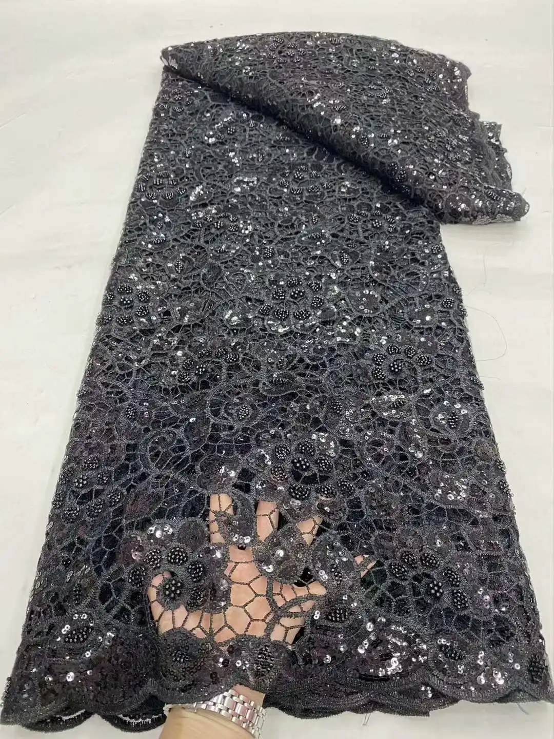 Новейшая нигерийская кружевная ткань из гипюра 2024 Высококачественная