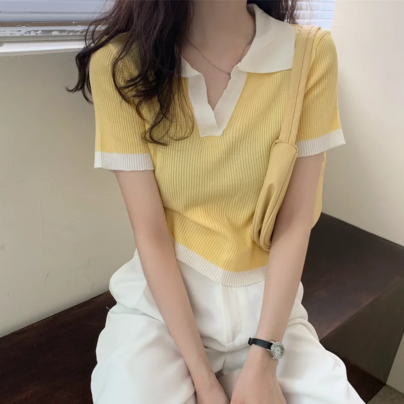 

Women's 100% Cotton T-shirt Solid Color Summer Lapel T-shirt gray