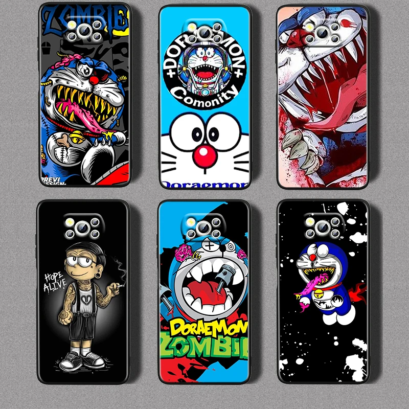 

Doraemon Anime Cartoon For Xiaomi Civi Mi Poco X3 NFC F3 GT M4 M3 M2 X2 F2 Pro C3 F1 Silicone Shell Capa Black Phone Case