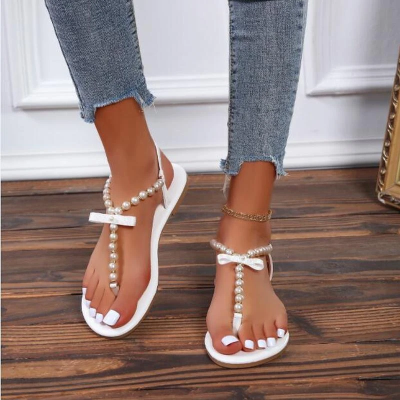 

WOMEN'S Sandals 2022 New Style Summer Split Toe Pearl Chunky Heel Online Celebrity Versatile Flip-flop Semi-high Heeled Fairy