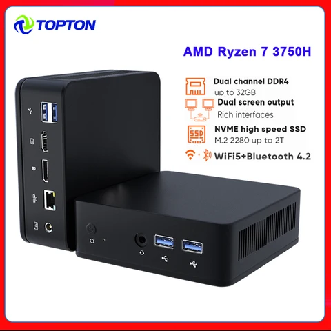 Topton 2023 Новый мини-ПК AMD Ryzen 7 3750H 5 3550H системный компьютер Windows 11 2xDDR4 NVMe игровой ПК Dual 4K UHD HTPC WiFi