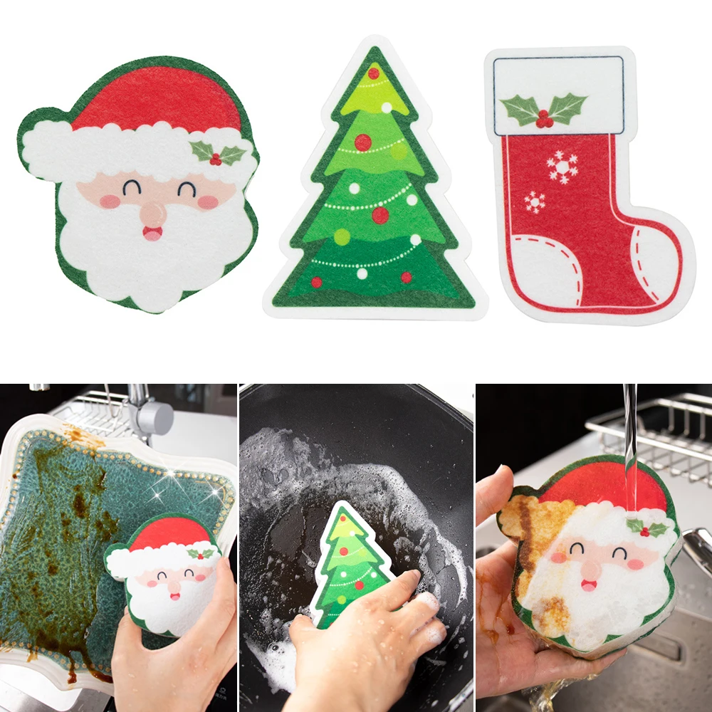 

New Christmas Kitchen Dishwashing Sponge,Christmas Home Decoration Elderly Christmas Tree Socks Gingerbread Man