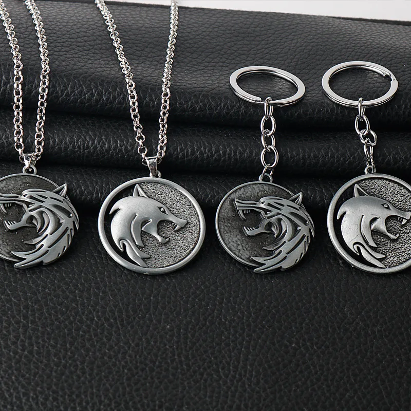 

New Wolf Pattern Necklace Keychain Game Wizard The Same Souvenir Silver Creative Alloy Necklace Simple Texture Keychain Pendant