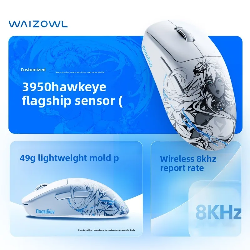 Фото Игровая мышь Waizowl OGM Pro V2 для киберспорта, беспроводная, три режима, PAW3950, 30000 dpi, 8k, эргономичная, легкая, аксессуары для геймеров №5