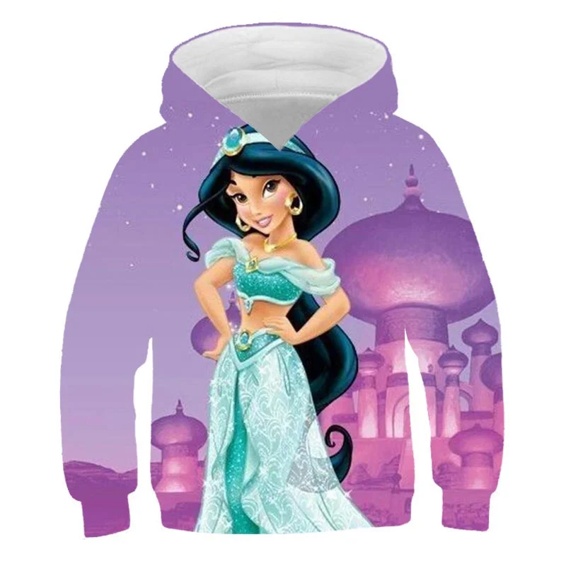 

Fashion Girl's Jasmine Princess Hoodies 2023 Spring Autumn Casual Sweatshirts Disney Series Cartoon Long Sleeve Hooded Top 1-14Y