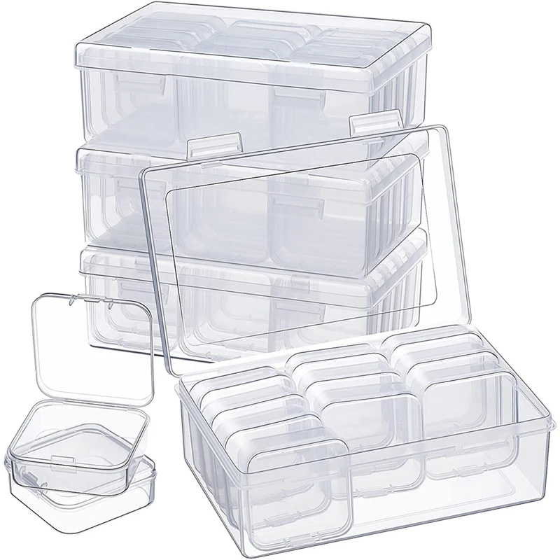 

Clear Plastic Storage Box Clear Box with Hinged Lid Small Items with Hinged Lid and Rectangular Clear Craft Supplies Box