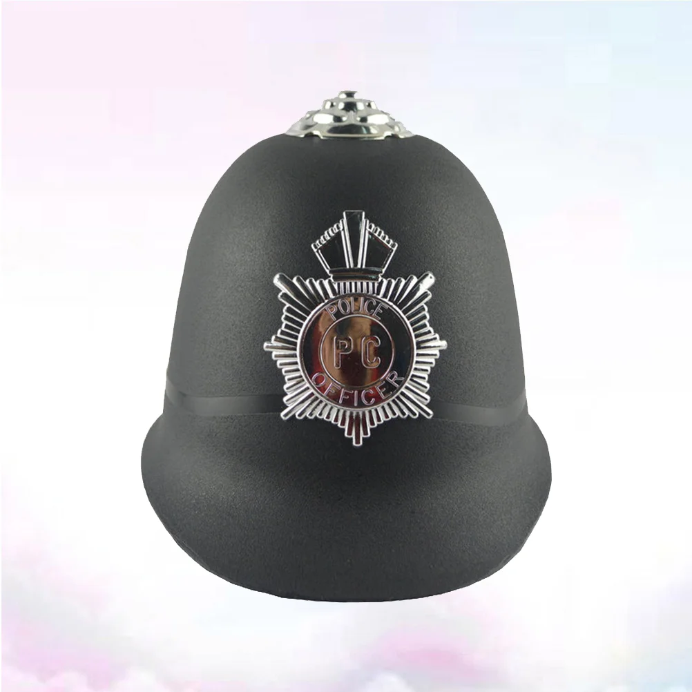 

Hat Police Cap Badge Cosplay Party Performance Cop Bobby Officer British Costume Halloween Black Fancy Dress Captain Policeman