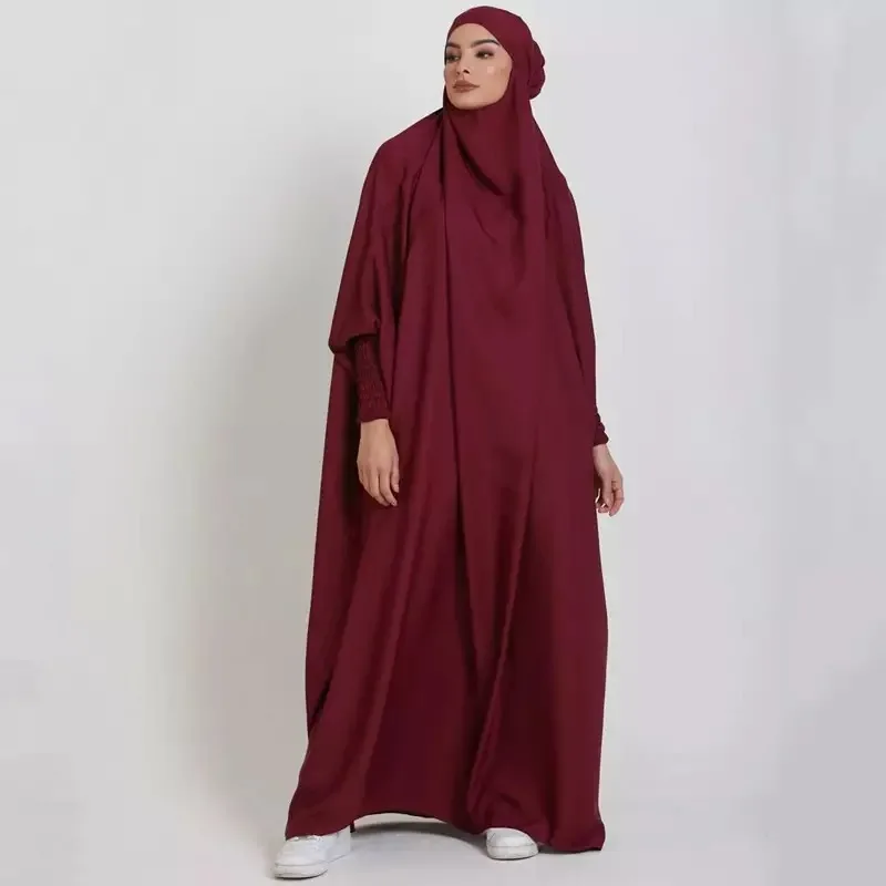 Рамадан цельный абайя для молитв Дубай мягкий сатин мусульманский хиджаб платье jilбаб кафтан Халат длинный Khimar Исламская одежда Djellaba Femme