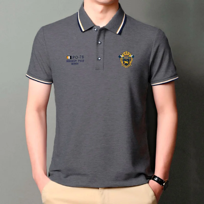 

New Fashion Summer Men‘s Short-sleeved Business T-shirt Lapel Embroidered POLO Shirt Casual Shirt Collar Thin Soft Men Clothing