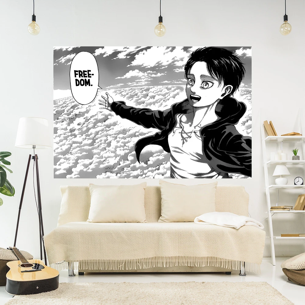 

XxDeco Eren Jaeger Freedom Tapestry Japanese Manga Printed Wall Hanging Room Decor Dormitory Backdrop Beach Blanket
