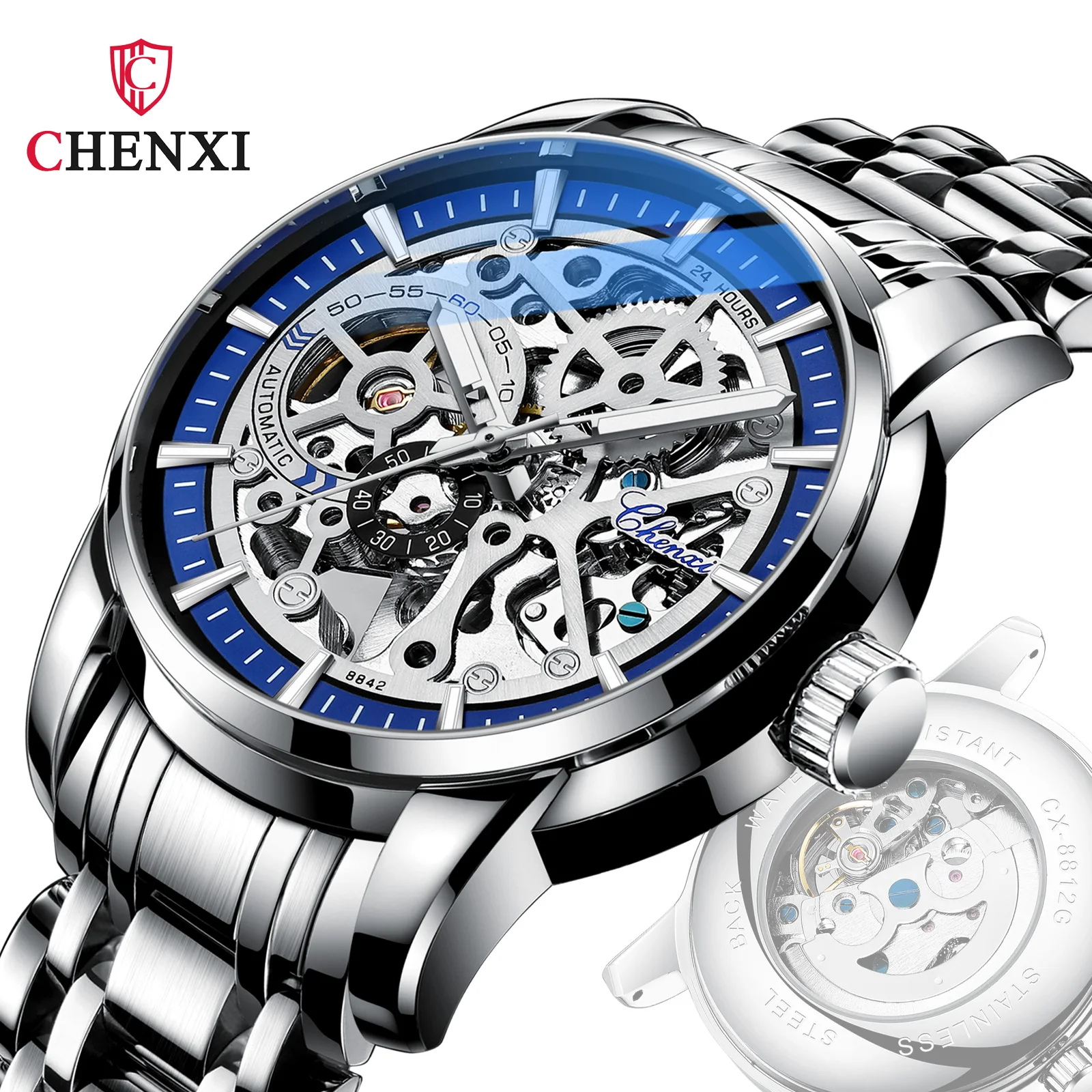 

CHENXI Fashion Brand Men Automatic Mechanical Watch Stainless Steel Tourbillon Watch Waterproof Luminous Man Business Wristwatch