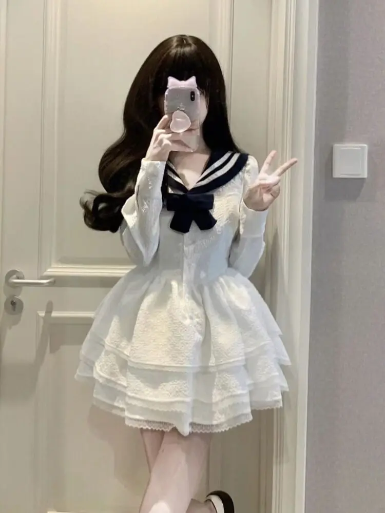 Белое платье в стиле преппи женское весеннее французское высококачественная