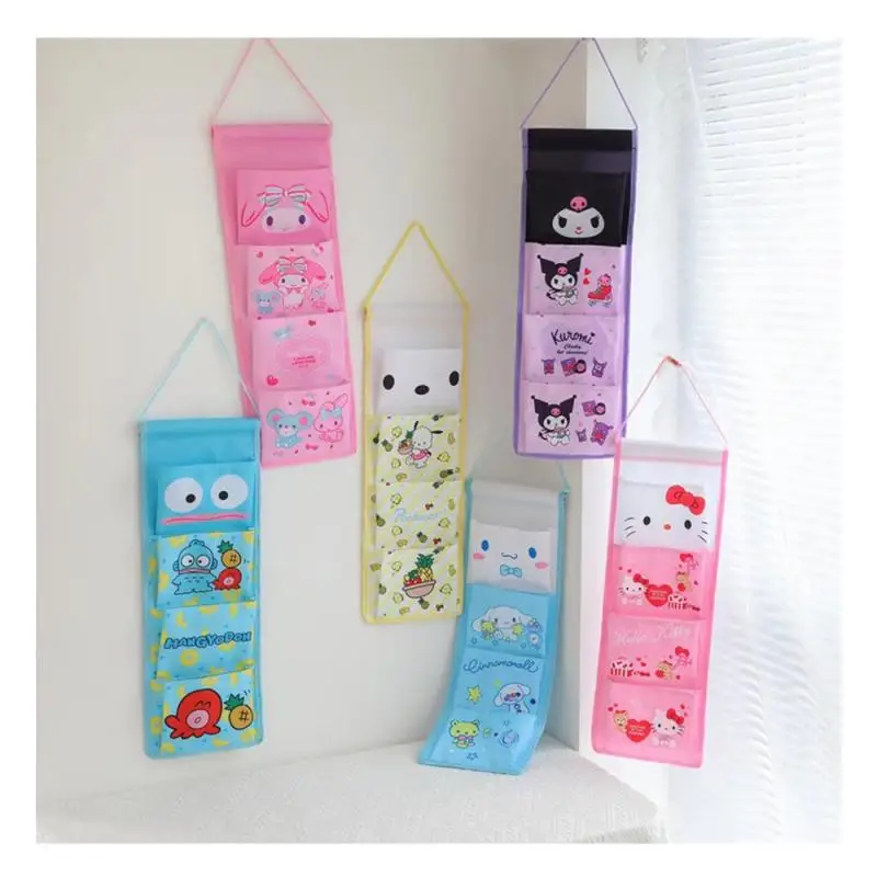 

Cartoon Kawaii Snarios My Melody Hellokittys Cinnamoroll Kuromi Pochacco Handyodon Cute Anime Four-Grid Wall Hanging Storage Bag