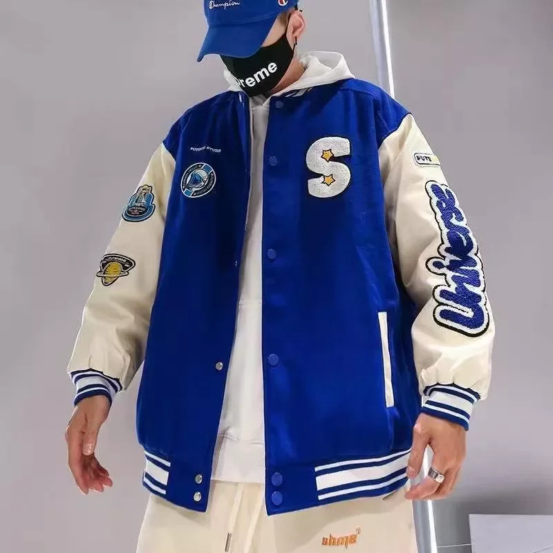 

NEW IN Hip Hop Baseball Jacket Men and Women Furry Letters Embroidery loose Varsity Jackets Unisex Streewear Casual Bomber Coat