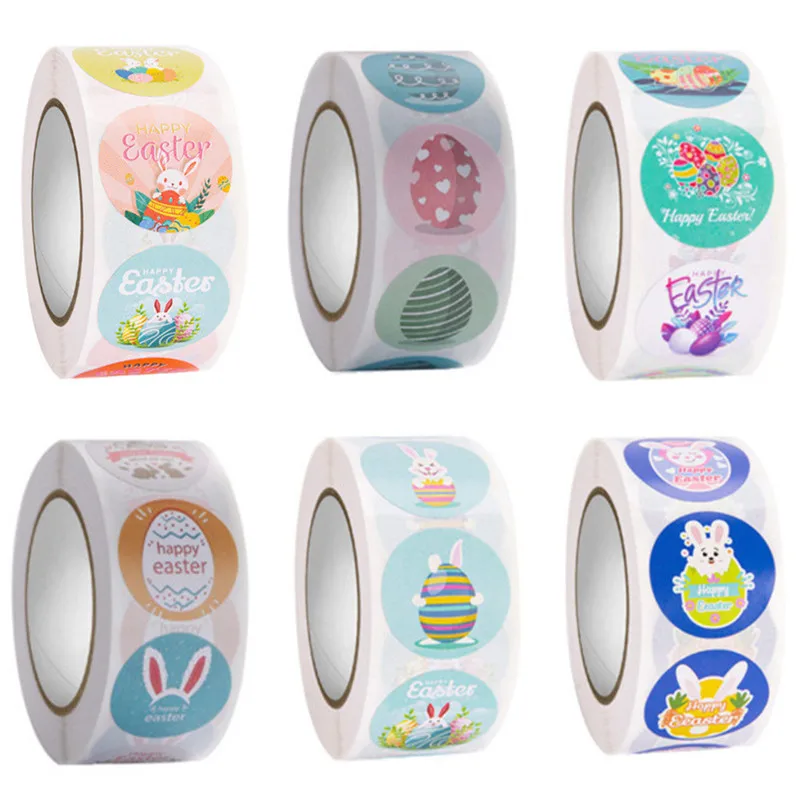 

500Pcs Happy Easter Stickers Easter Egg Bunny Candy Dragee Gift Box Cake Boxes and Packaging Bonbonniere Wrapping Paper Stickers