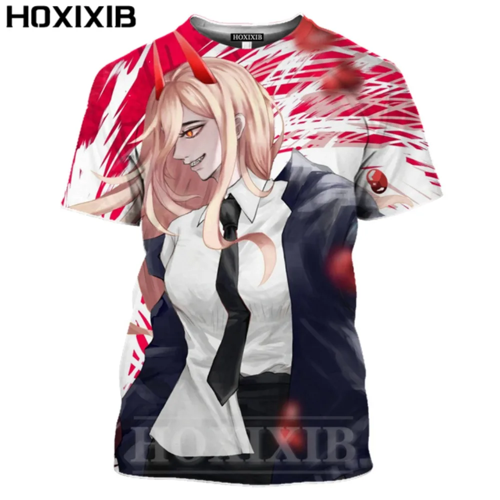 

HOXIXIB chainsaw anime black 3D printed men's and women's top Hentai Girl Devil Hunter Volkner Novelty Harajuku round neck T-shi