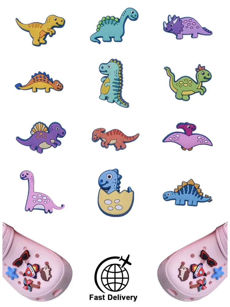 

1Pcs PVC Dinosaur for Croc Charm DIY Shoes Accessories Badge Women Clogs Buckle Kids Pins Decoration Jeans Wristbands Wholesale