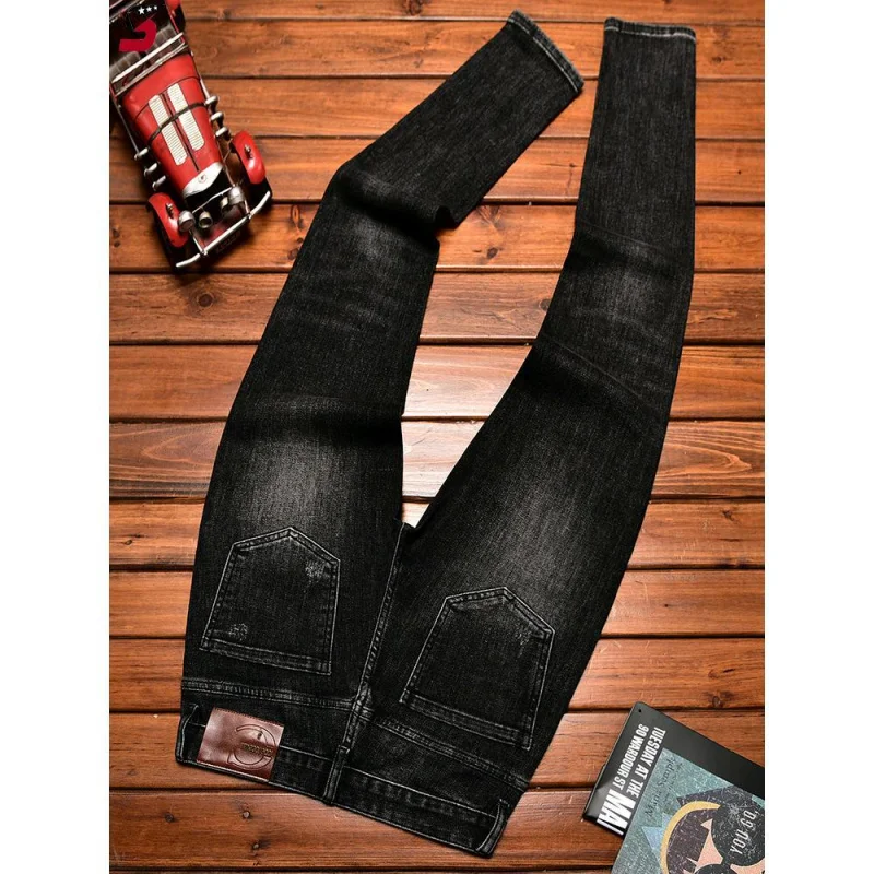 Высококачественные модные мужские джинсы брендовые эластичные брюки с вышивкой