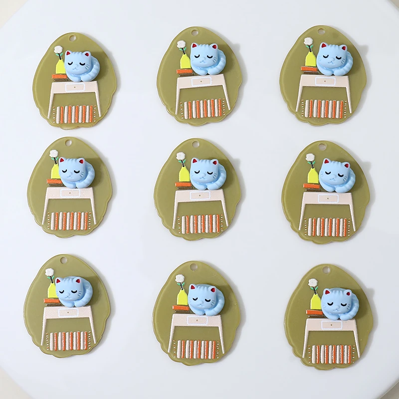 

6pcs 33x39mm Cat Flower Desk Print Charms for DIY Jewelry Making Party Birthday Acrylic Animal Earring Pendant Jewelry Findings