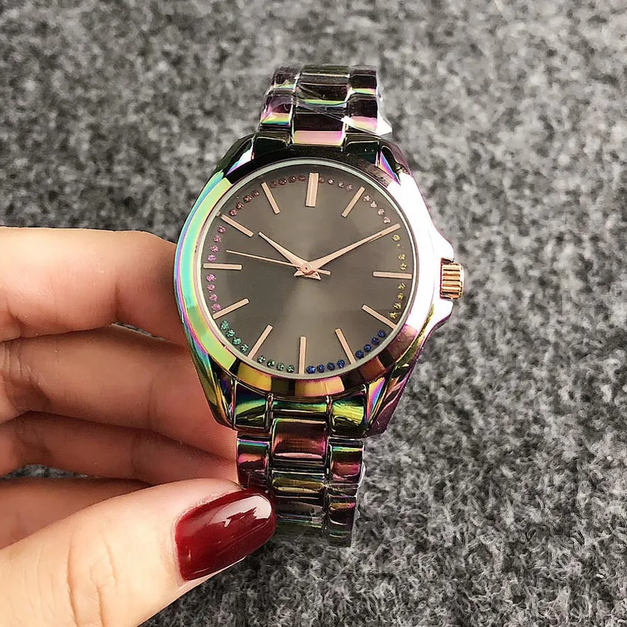 Brand Wrist Watches Women Girl Ladies Colorful Crystal Style Quartz Casual Steel Metal Band Clock m100