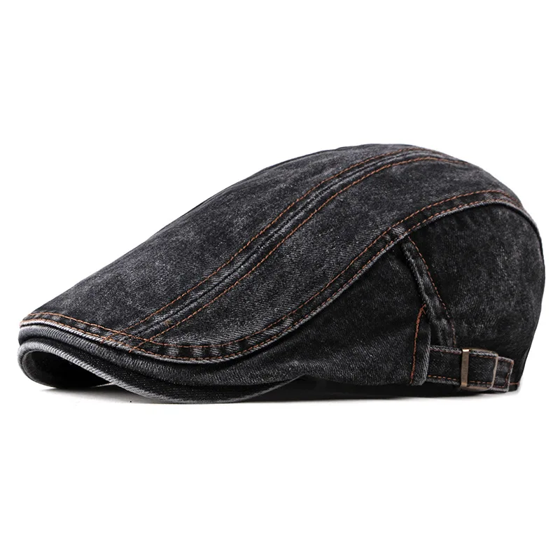 

Spring Summer Autumn Men Denim Cotton Beret Women Fashion Flat Top Short Eaves Peaked Cap Classic Retro Forward Painter Hat A16