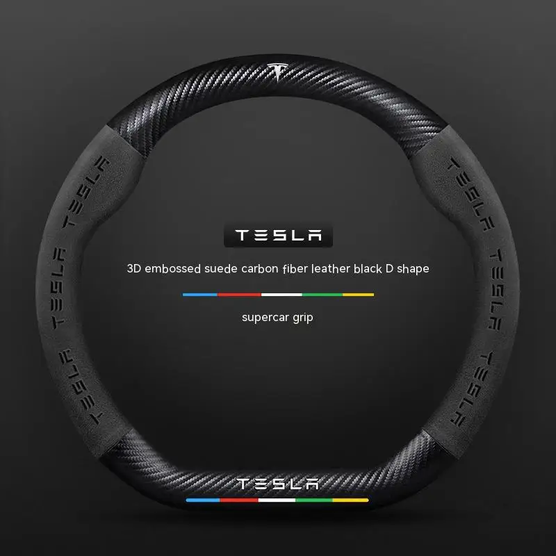 

Suede Carbon fiber anti-slip Car Steering Wheel Cover For For Tesla Model 3 Model Y Model S Model X Interior fittings