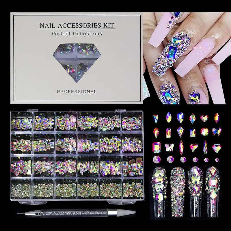 

Nail Jewels Multi Size Ab/Colorful Hotfix Rhinestones Flatback Crystal Diamond Gems 3D Glitter Nail Art Luxurious Decorations