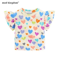 mudkingdom summer ruffle sleeve girls t shirts heart colorful kids clothes for girls clothing toddler cotton short sleeve tops