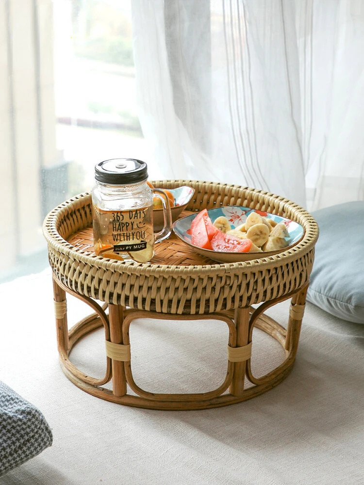 

Ротанговый журнальный столик с эркерным окном, домашний низкий стол, японский татами, маленький стол для балкона, Круглый Чайный Столик, чай...