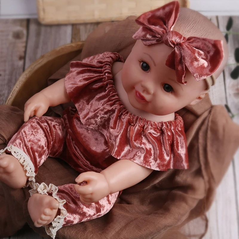 Золотистый бархатный наряд для фотосъемки новорожденных реквизит нежный