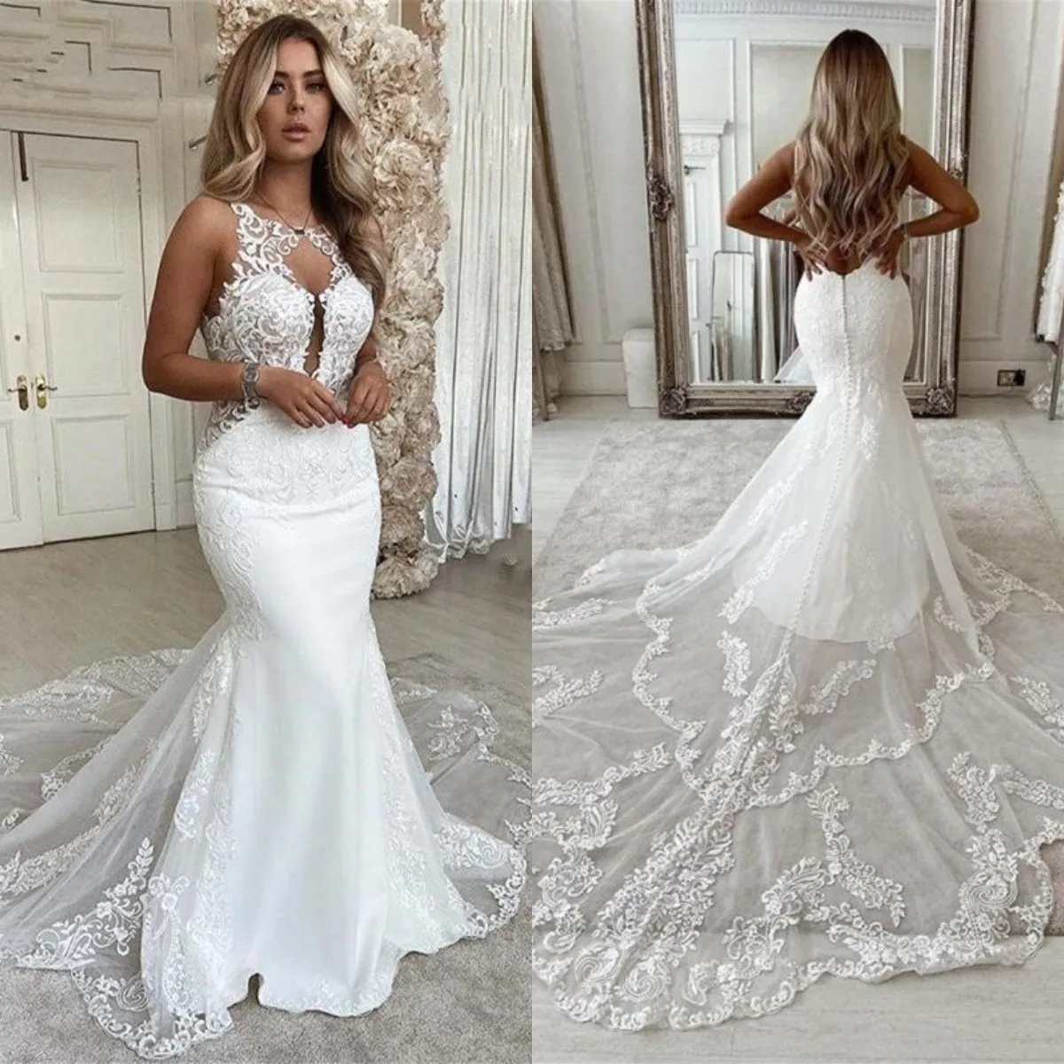 

Mermaid Wedding Dresses for Women 2022 Lace Applique Sweep Train Elegant Wedding Gowns Boho vestidos de novia