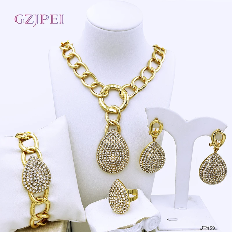 

Jewelry Set For Women Necklace Set Water Drop Pendant Designed For Office Ladies ensemble de bijoux en plaqué or italien