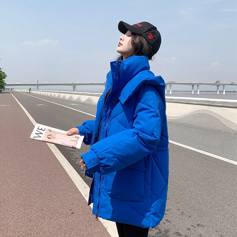

Thickened Blue Bread Coat Short Down Female Korean Loose Autumn Women's Winter Jackets Puffer Coat Cotton Jacket Women 2022 New