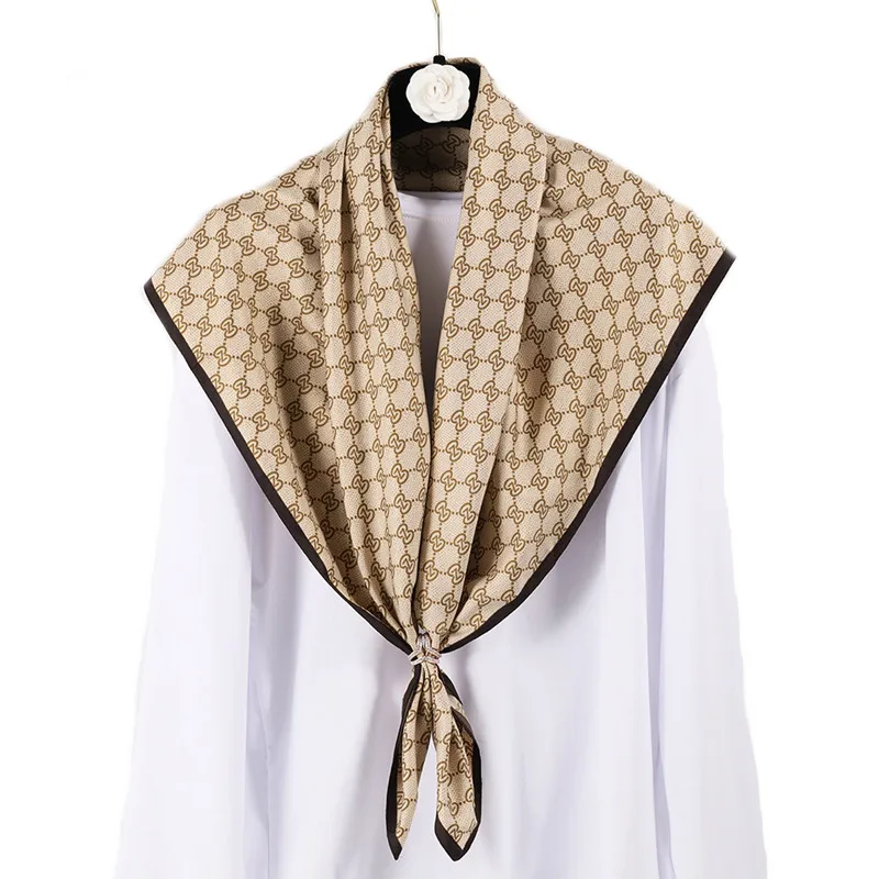 

90*90cm Fine Twill Printed Silk Scarf Women Foulard Geometric Totem Square Office Lady Bandanna Muffler Muslim Headscarves