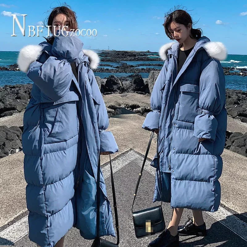 

2022NEW Parkas 2020 New Korean Loose Outwear Winter Thick Faux Fur Collar Female Overcoat