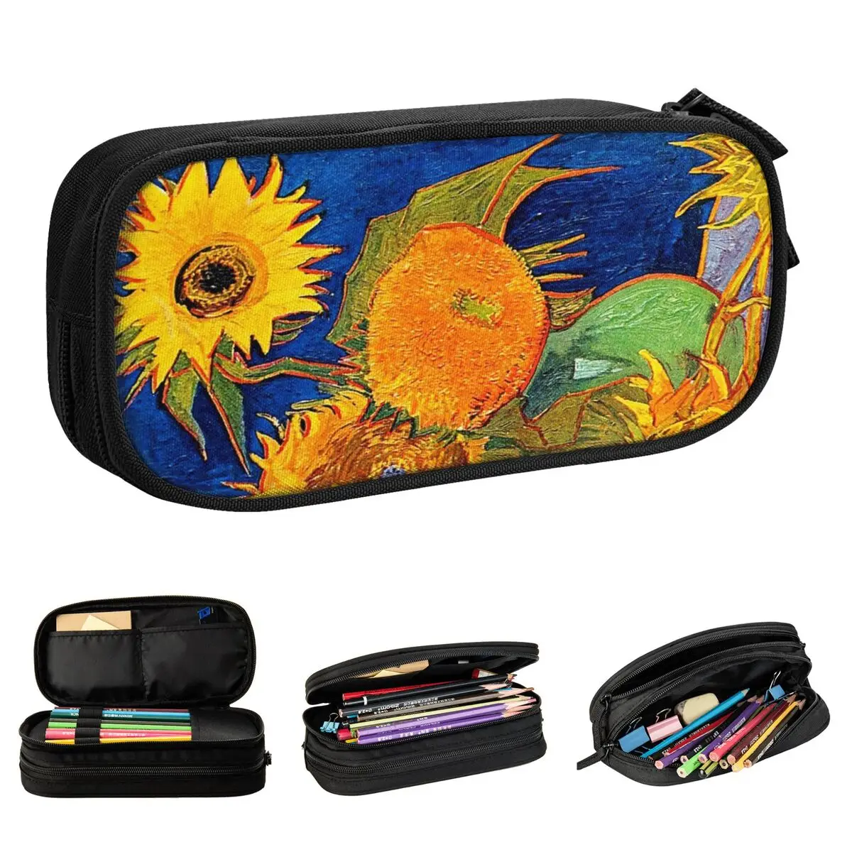 

Vase With Five Van Gogh Sunflower Pencil Cases Painting Pen Holder Bag Student Large Storage Students School Pencil Box