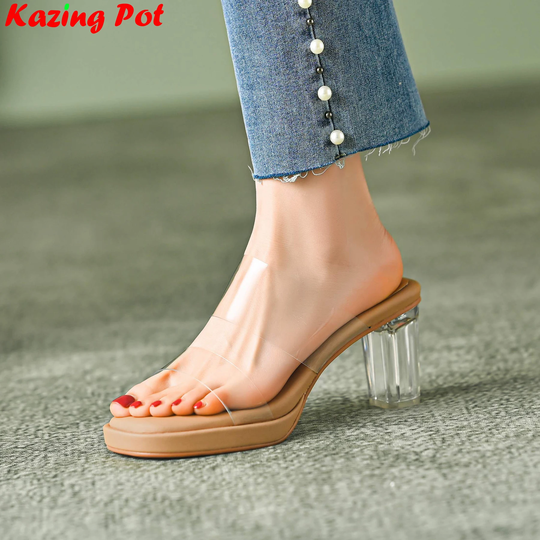 Мюли Krazing Pot женские на квадратном каблуке элегантные мягкие сандалии из ПВХ